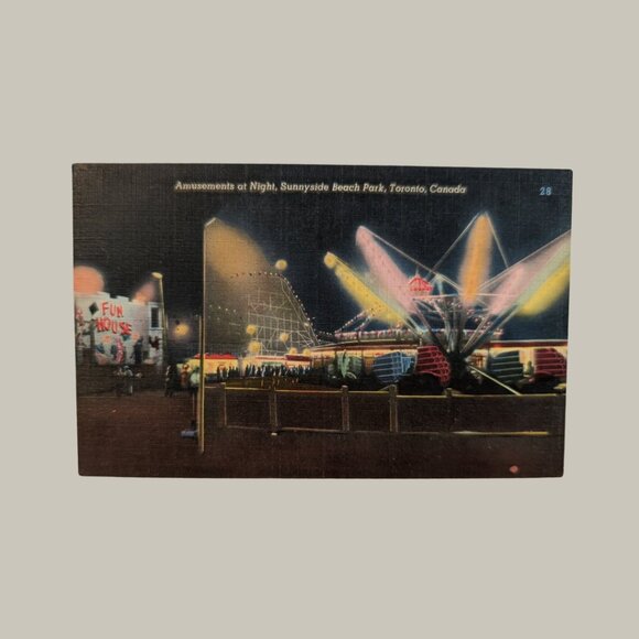 6/$15 Vintage Blank Sunnyside Amusements at Night Toronto Postcard Unused Linen - Picture 1 of 3